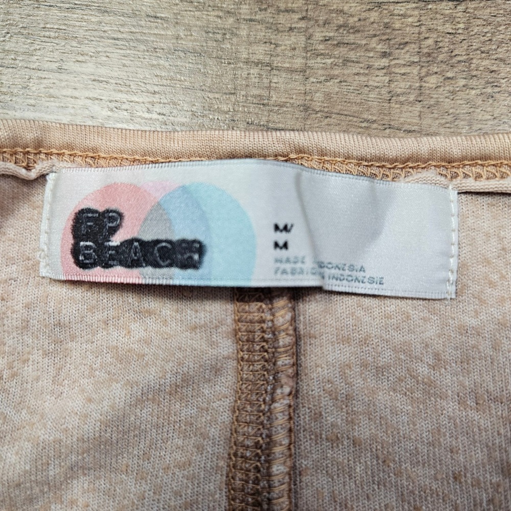 Free People‎ FP Beach Mauve Tan Crushed Velvet Short Sleeve Boxy Tee Shirt M Top - Picture 8 of 11